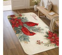 Cardinal Area Rug, Christmas Rustic Poinsettia Berries Christmas Red Non-Slip Indoor Doormat Accents Rug Non Shedding Bathroom Entryway Kitchen Bedside Decor 3' X 5'