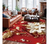 Cardinal Area Rug, Christmas Traditional Pinecones Holly Xmas Red Non-Slip Backing Indoor Rectangle Carpet Non Shedding Rugs for Living Room Bedroom College Dorm Kitchen Decor 6' X 9'