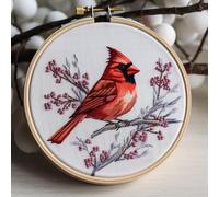 Cardinal Bird 11ct Counted Cross Stitch Stamped Pre Printed Cross Stitch Embroidery Kits for Adults Starter DIY Embroidery Needlework Kit with Hoop 35×35cm(f279)