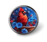 Cardinal Bird American Morning Glory Flower Flag Round Lapel Pin Button Brooch Tie Badge Elegant Hat Clothing Jewelry Accessories