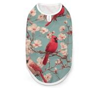 Cardinal Bird And Cherries Flowers Breathable Dog Shirts Clothes Printed Sleeveless Vest Soft Summer Tank Top for Small Medium Large Pet