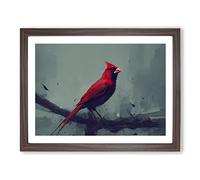 Cardinal Bird Art Painting Vol.4 Framed Print | A4 Walnut Framed Wall Art | Ready to Hang | Modern Historical Picture | Living Room Bedroom Lounge Office