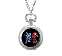 Cardinal Bird Blue Jay Vintage Pocket Watch with Chain Arabic Numerals Scale Quartz Pocket Watches Gifts for Men Women