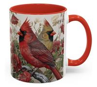 Cardinal Bird Coffee Mug, Red and Brown Cardinal Birds on Flower Branch Design,11oz Durable Tea Cup for Home, Gift for Nature Lovers,Morning Mug for Hot and Cold Drinks