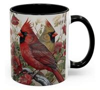 Cardinal Bird Coffee Mug, Red and Brown Cardinal Birds on Flower Branch Design,11oz Durable Tea Cup for Home, Gift for Nature Lovers,Morning Mug for Hot and Cold Drinks
