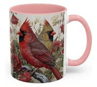 Cardinal Bird Coffee Mug, Red and Brown Cardinal Birds on Flower Branch Design,11oz Durable Tea Cup for Home, Gift for Nature Lovers,Morning Mug for Hot and Cold Drinks