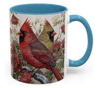 Cardinal Bird Coffee Mug, Red and Brown Cardinal Birds on Flower Branch Design,11oz Durable Tea Cup for Home, Gift for Nature Lovers,Morning Mug for Hot and Cold Drinks