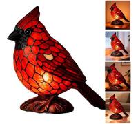 Cardinal Bird Desk Lamp Handmade Red Resin Stained Glass Accent Light for Home Office Bedroom Christmas Decor