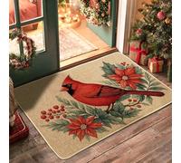 Cardinal Bird Doormat, Red Poinsettia Entrance Mat for Winter Holiday Decor, Rubber Waterproof Non-Slip Dust Absorbent Door Mats, Easy Clean 29x17 Inch