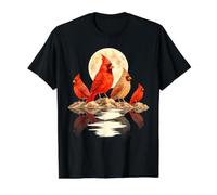 Cardinal Bird Family Moonlight Wildlife Moon Reflection Value Graphic T-Shirt, Men, Black, XL