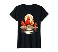 Cardinal Bird Family Moonlight Wildlife Moon Reflection Value Graphic T-Shirt, Women, Black, M