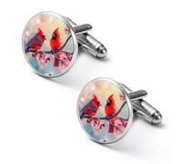 Cardinal Bird Flowers Mens Cufflinks Metal Shirt Cuff Links Tuxedo Studs Accessories for Business Wedding