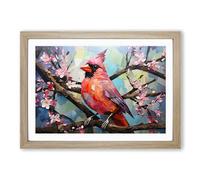 Cardinal Bird Hard Edge Framed Print | A2 Oak Framed Wall Art | Ready to Hang | Modern Historical Picture | Living Room Bedroom Lounge Office