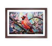 Cardinal Bird Hard Edge Framed Print | A2 Walnut Framed Wall Art | Ready to Hang | Modern Historical Picture | Living Room Bedroom Lounge Office