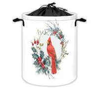 Cardinal Bird Laundry Hampers With Drawstring Winter Snow Scene Laundry Baskets For Bathroom Red Birds Portable Clothes Storage Organizer Basket Xmas Tree W 44 L 44 Cm