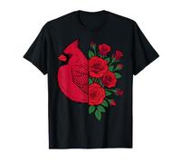 Cardinal Bird Roses Floral Red Flower Chimes T-Shirt