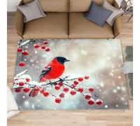 Cardinal Bird Rugs for Boys Room, Winter Area Rugs for Bedroom, Snow Scene Rug & Home Decor, Low Pile Non Slip Carpet for Computer Game Room Dormitory - 70x140 cm