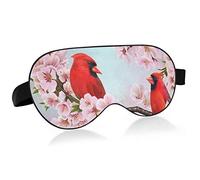 Cardinal Bird Sleep Mask Blindfold Blackout Cooling Funny Eye Mask for Sleeping with Elastic Strip for Women Man Cherry Blossoms