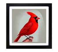 Cardinal Bird Soviet Art No.2 Framed Print | 18x18 Inch Black Framed Wall Art | Ready to Hang | Modern Nature Picture | Living Room Bedroom Lounge Office