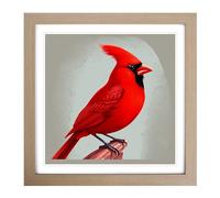 Cardinal Bird Soviet Art No.2 Framed Print | 18x18 Inch Oak Framed Wall Art | Ready to Hang | Modern Nature Picture | Living Room Bedroom Lounge Office