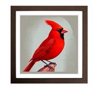Cardinal Bird Soviet Art No.2 Framed Print | 18x18 Inch Walnut Framed Wall Art | Ready to Hang | Modern Nature Picture | Living Room Bedroom Lounge Office
