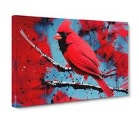 Cardinal Bird Splash Vol.2 Abstract Canvas Wall Art Print Ready to Hang, Framed Picture for Living Room Bedroom Home Office Décor, 30x20 Inch (76x50 cm)