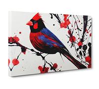 Cardinal Bird Splash Vol.2 Canvas Wall Art Print Ready to Hang, Framed Picture for Living Room Bedroom Home Office Décor, 30x20 Inch (76x50 cm)