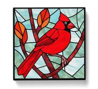 Cardinal Bird Stained Glass Effect Canvas Print | Gallery Wrapped 30mm Frame Wall Art | 20x20 inches | Ready to Hang | Modern Animals Picture | Living Room Bedroom Lounge Office