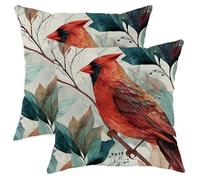 Cardinal Bird Throw Pillow Covers Set of 2 Crimson Autumn Leaves Decorative Cushion Covers Nature Inspired Home Decor Sofa Bed Couch 14x14 Inch