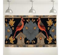 Cardinal Bird Wall Backdrop, Vintage Autumn Leaf Design Photo Background, Perfect for Fall Parties and Seasonal Events 71x43 Inch