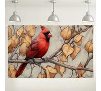 Cardinal Bird Wall Backdrop, Vintage Leaf Pattern Photo Background, Nature Themed Decor for Indoor/Outdoor Events, Autumn Seasonal Photography Supplies 71x43 Inch