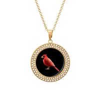 Cardinal Bird Women's Custom Pendant Necklace Round Diamond Necklaces Jewelry Gifts for Men Birthday