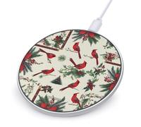 Cardinal Birds Christmas Holly Fast Portable Charger Round Phone Charging Pad 10W for Travel Work