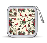 Cardinal Birds Christmas Holly Portable CD Case Holder 48 Capacity Travel DVD Storage Boxs Wallet Bag