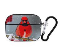 Cardinal Birds Snow Cranberries for Airpod Pro Case Cover Hard Shell Full Drop Protection Cover with Keychain Compatible with AirPod Pro 2nd/1st Generation, Front LED Visible,Black