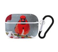 Cardinal Birds Snow Cranberries for Airpod Pro Case Cover Hard Shell Full Drop Protection Cover with Keychain Compatible with AirPod Pro 2nd/1st Generation, Front LED Visible,White