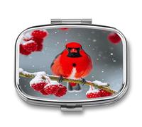 Cardinal Birds Snow Cranberries Travel Pill Organizer Portable Daily Waterproof Pill Case Small Medicine Storage Container for Vitamins Fish Oil Cod Liver Oil Earplug Storage