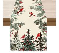 Cardinal Birds Table Runner Winter Christmas Tree Table Decoration for Home Kitchen Dining Room Holiday Decor 13x72 Inch