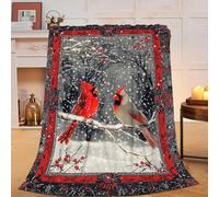 Cardinal Blanket Red Berry Fleece Throw Blanket Super Soft Warm Cozy Fuzzy Plush Bird Blanket Gifts for Girls Boys Kids Room Christmas Decor 40"X50"