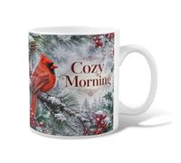 Cardinal Ceramic Coffee Mug, Winter Rustic Pine Berries Winter Red Novelty Hot Chocolate Mug with Handle Ideal for Friends Family Lovers Eldership Senior Co-Worker 11 Oz