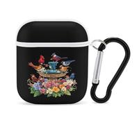 Cardinal & Chickadee Birds Spring Flowers Case Cover Compatible with AirPods 1&2 Protective PC Shell Carrying Case with Keychain