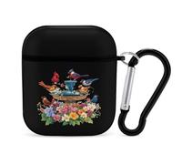 Cardinal & Chickadee Birds Spring Flowers Case Cover Compatible with AirPods 1&2 Protective PC Shell Carrying Case with Keychain