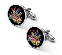 Cardinal & Chickadee Birds Spring Flowers Fashion Cufflinks for Men Classic Shirts Cuff Links Set for Wedding Business 2.0cm