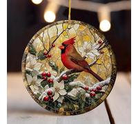 Cardinal Christmas Ornament - Red Bird Winter Holiday Decoration with Flowers & Berries - Style Hanging Ornament for Xmas Tree & Home Décor (HC-67)
