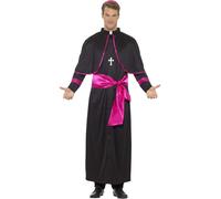 Smiffys Cardinal Costume, Black with Robe, Mock Belt, Hat & Cross Necklace, Saints and Sinners Fancy Dress, Adult Dress Up Costumes