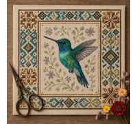 Cardinal Cross Stitch Kit with Floral Pattern, Hummingbird Cross Stitch Kit Personalized Bird Embroidery Kit for Adults Beginners, DIY Needlepoint Home Wall Art Decoration Gift(Hummingbird,Counted)