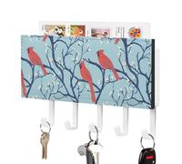 Cardinal Cute Bird Leather Key Holder Wall Mounted with 5 Hooks Decorative Keys Rack for Home Entryway Decor 4.3 × 7.1 Inch