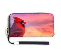 Cardinal Cute Bird Morning Cute Coin Purse Leather Small Change Purse Zipper Travel Wallet Holder with Hand Strap