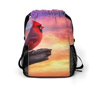 Cardinal Cute Bird Morning Trendy Drawstring Backpack Lightweight Gym Bag with Shoes Compartment Printed String Daypack