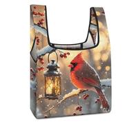 Cardinal Cute Bird With Lantern Reusable Shopping Bags Foldable Grocery Bag Heavy Duty Tote for Women Men